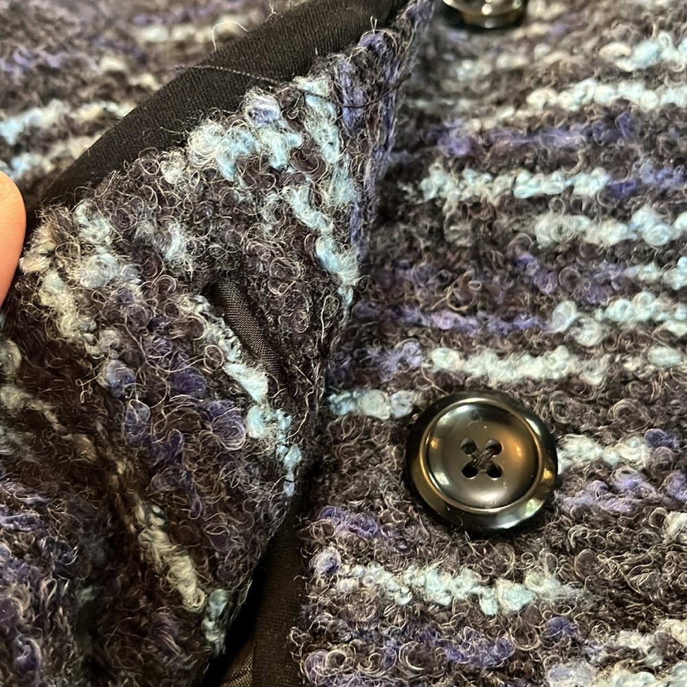 Sandro Sportswear black,blue & purple Tweed Jacket w/ribbon tie belt Size Large - Picture 12 of 12